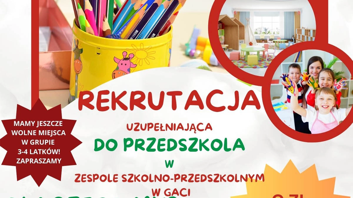 Rekrutacja uzupełniająca do przedszkola w Gaci 
