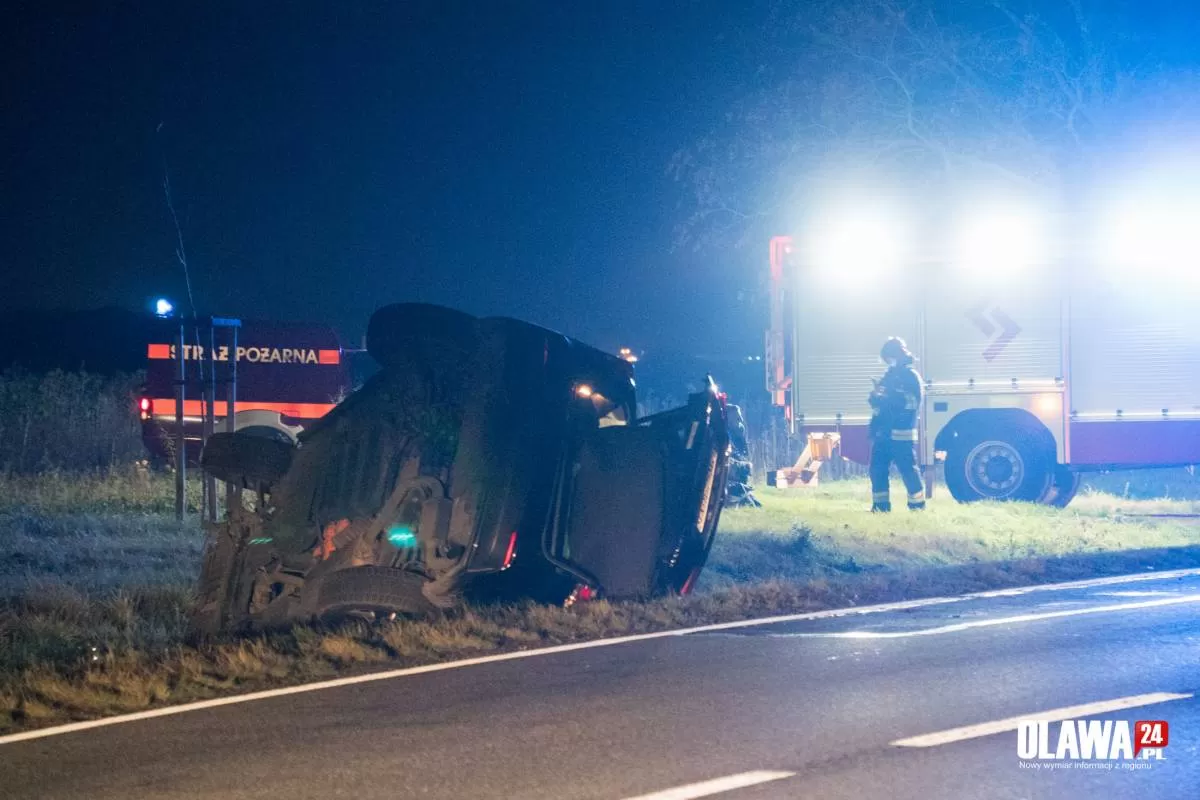 Samochód uderzył w dzika i dachował