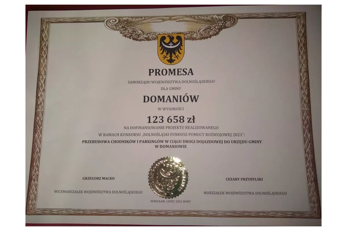 Duża suma pieniędzy dla Gminy Domaniów 
