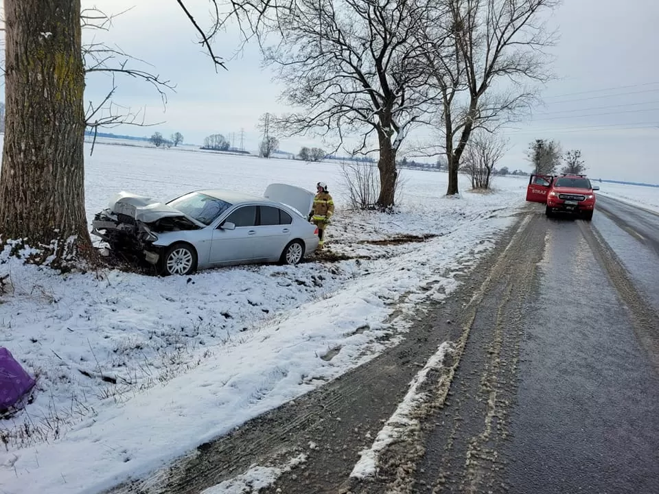 Ślisko na drogach. Musiała interweniować straż i policja 