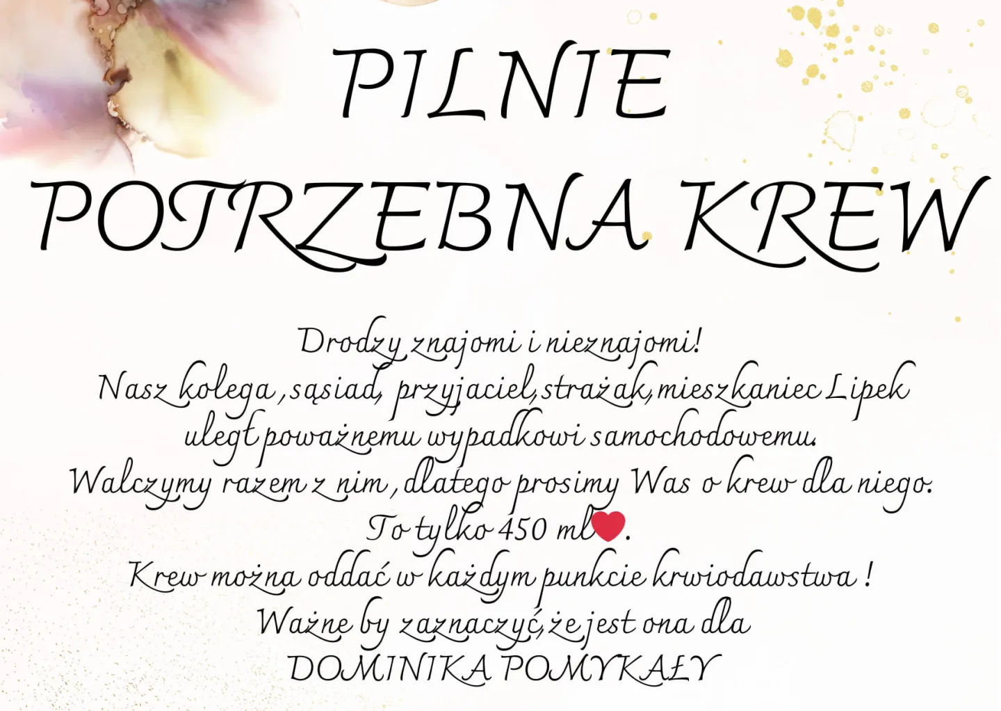 Pilnie potrzebna jest krew dla Dominika! 