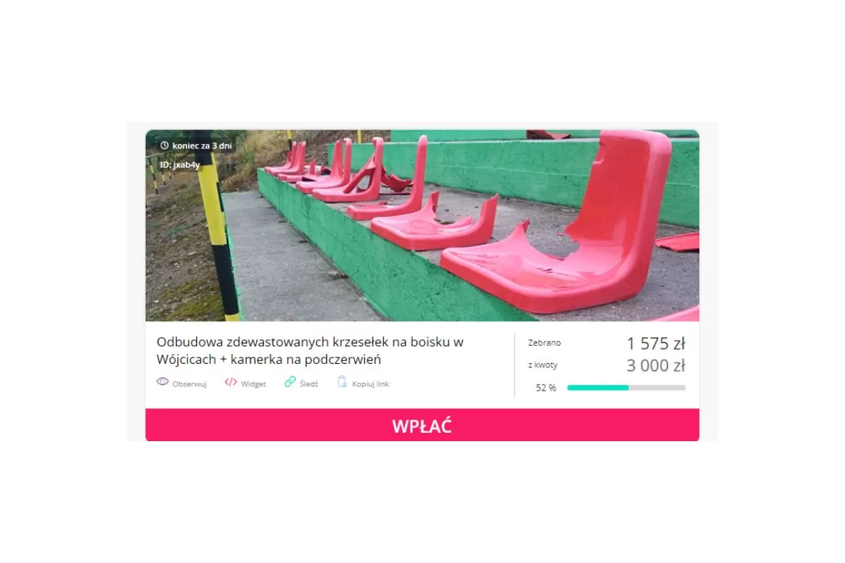 Zdewastowali im krzesełka. Klub Zalesie Wójcice chce je odbudować 