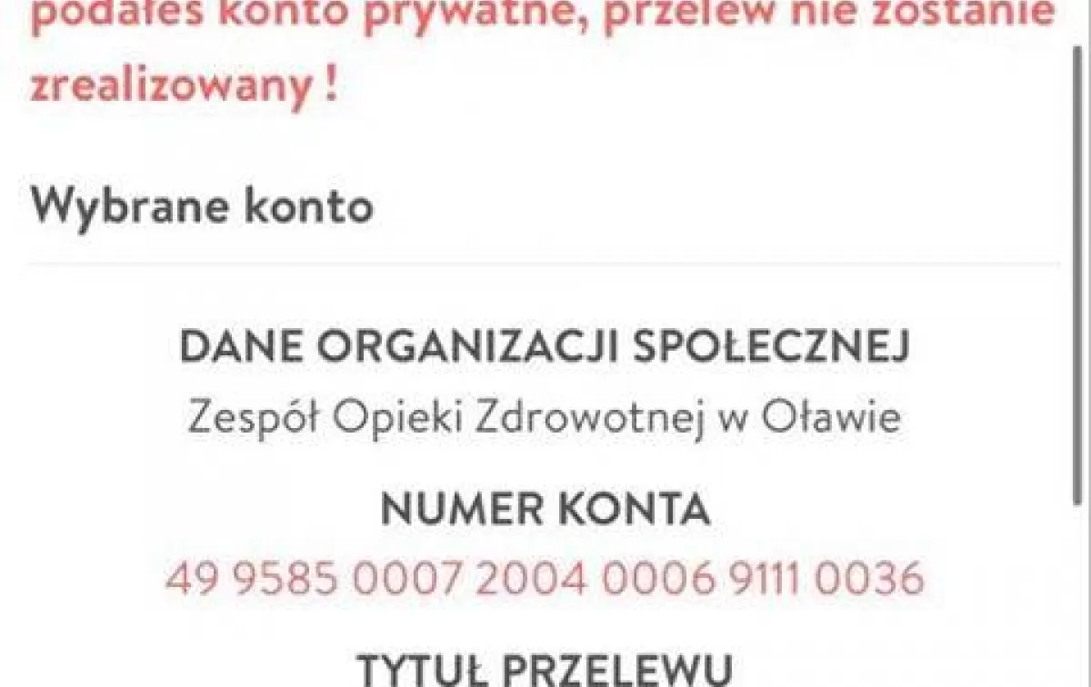Pieniądze trafiły na subkonto oławskiego szpitala
