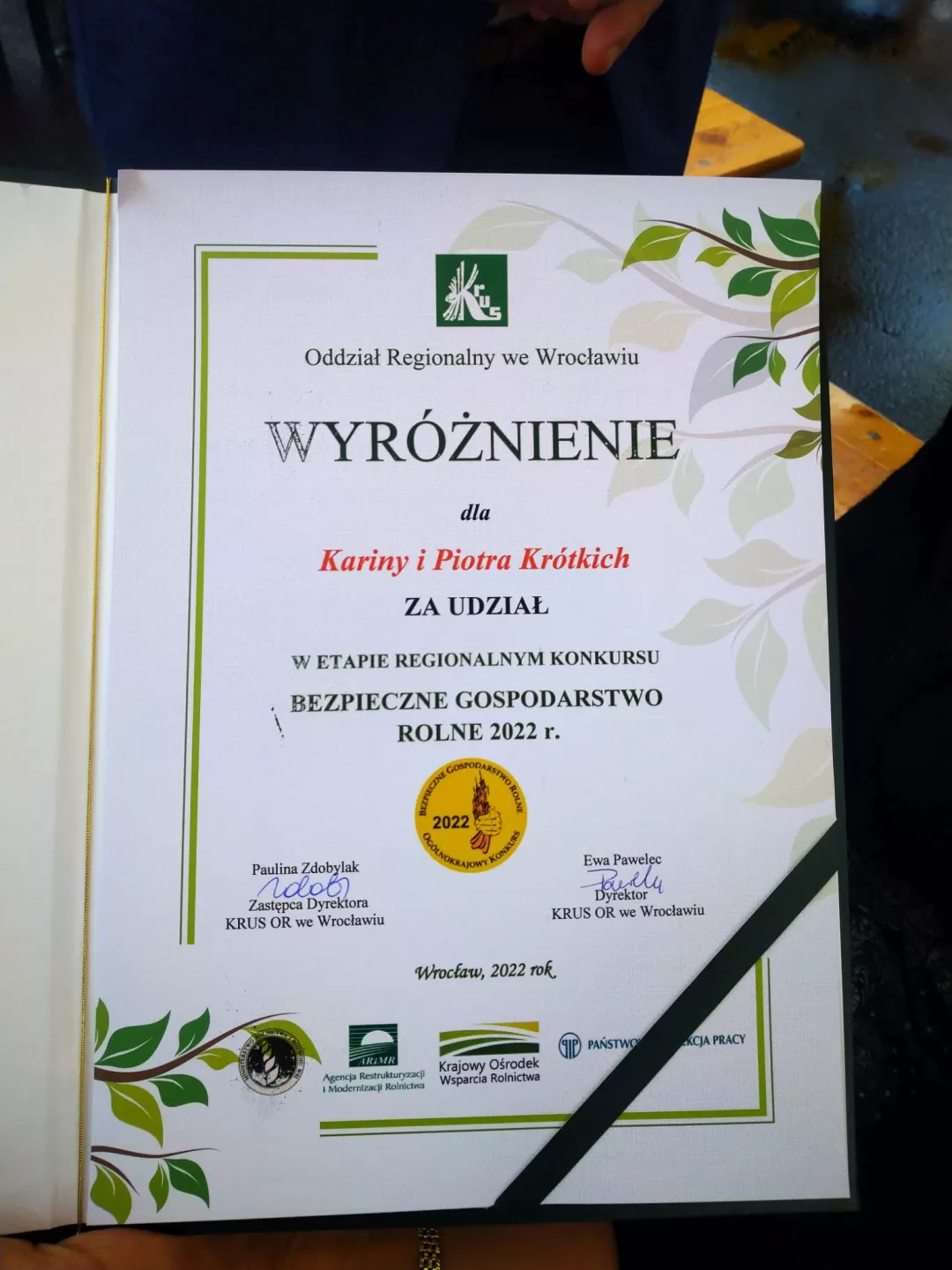 Mieszkaniec Gminy Oława wyróżniony przez KRUS
