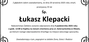 Nie żyje Łukasz Klepacki