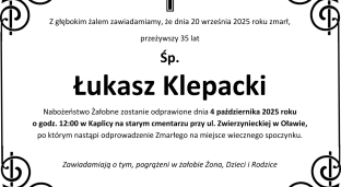 Nie żyje Łukasz Klepacki