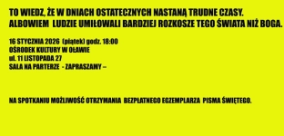 Społeczność Ewangelicznie Wierzących Chrześcijan zaprasza na spotkanie dotyczące Słowa Bożego