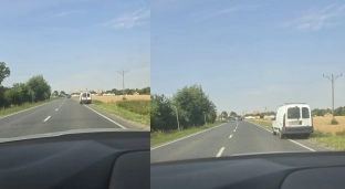 Uwaga kierowcy! Na poboczu drogi stoi samochód, zachowajcie szczególną ostrożność