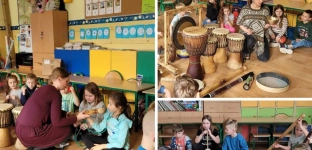 Uczniowie grali na instrumentach etnicznych