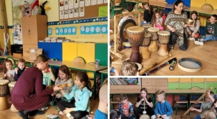 Uczniowie grali na instrumentach etnicznych