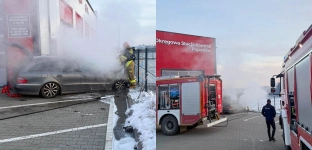 Przy stacji diagnostycznej zapalił się samochód