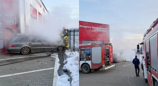 Przy stacji diagnostycznej zapalił się samochód