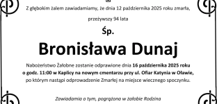 Ostatnie pożegnanie Bronisławy Dunaj
