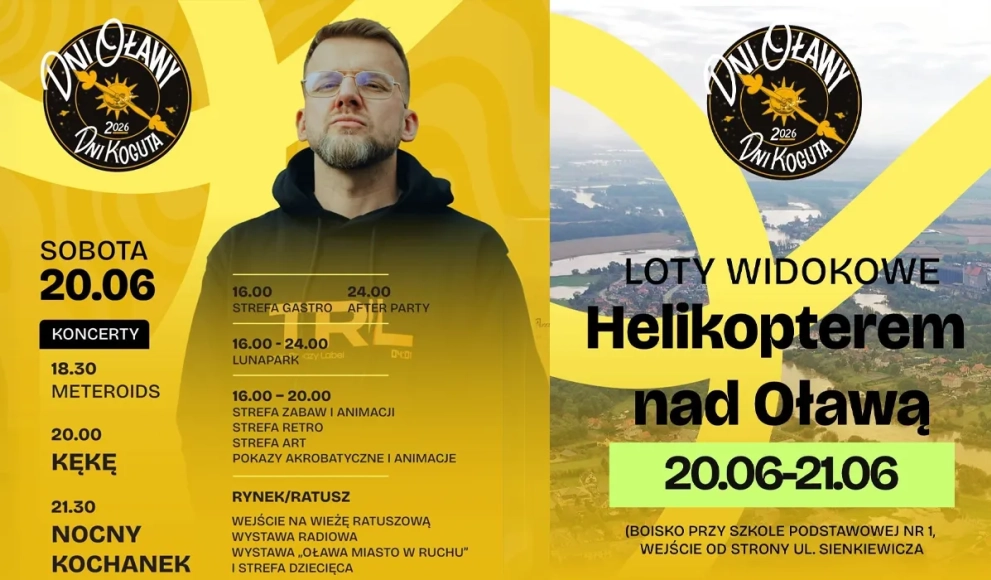 Dziś drugi dzień Dni Oławy. Przed nami KęKę, Nocny Kochanek i loty helikopterem