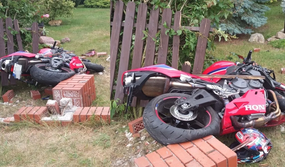 Wjechał motocyklem w ogrodzenie i uderzył głową w betonowy słupek. Mężczyzna trafił do szpitala