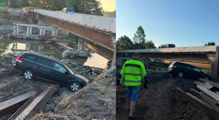 Wypadł z drogi tuż przed remontowanym mostem