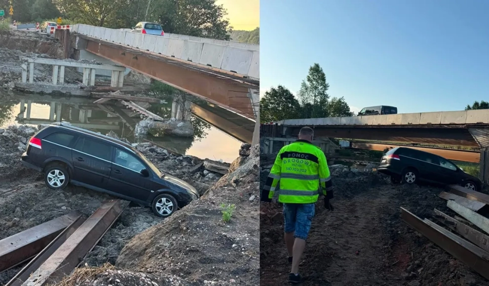 Wypadł z drogi tuż przed remontowanym mostem