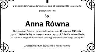 Nie żyje Anna Równa