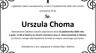 Nie żyje Urszula Choma