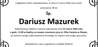 Nie żyje Dariusz Mazurek