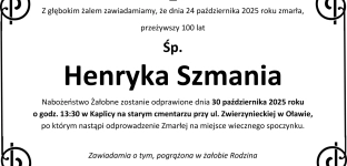 Nie żyje Henryka Szmania