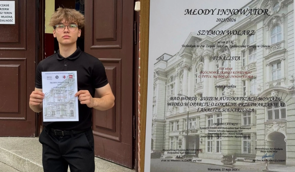 Szymon Wolarz finalistą konkursu: Młody Innowator