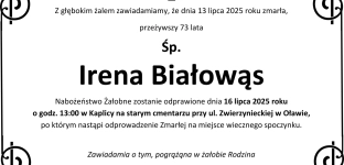 Nie żyje Irena Białowąs