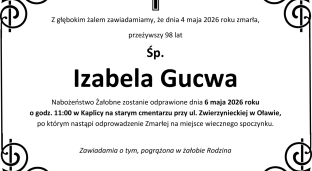 Nie żyje Izabela Gucwa