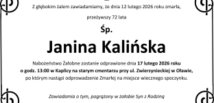 Nie żyje Janina Kalińska