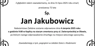 Zmarł Jan Jakubowicz