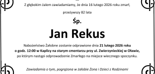 Nie żyje Jan Rekus