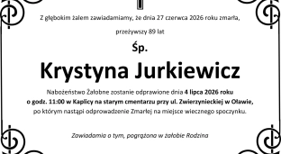 Nie żyje Krystyna Jurkiewicz