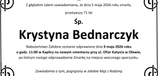 Nie żyje Krystyna Bednarczyk