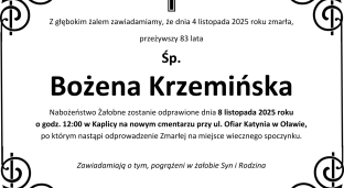 Nie żyje Bożena Krzemińska