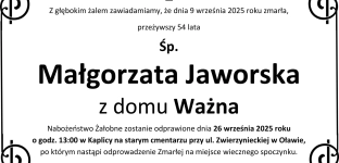 Nie żyje Małgorzata Jaworska