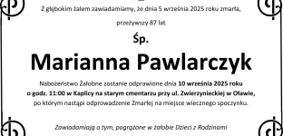 Nie żyje Marianna Pawlarczyk