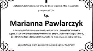 Nie żyje Marianna Pawlarczyk
