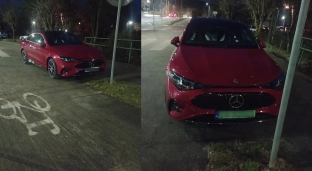 Kierowca zaparkował na ścieżce pieszo-rowerowej