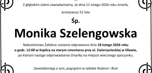 Nie żyje Monika Szelengowska