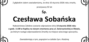 Nie żyje Czesława Sobańska