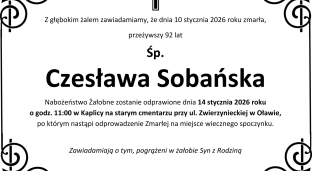Nie żyje Czesława Sobańska