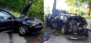 Volvo uderzyło w barierę mostową, pasażerowie trafili do szpitala