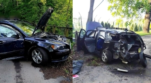 Volvo uderzyło w barierę mostową, pasażerowie trafili do szpitala