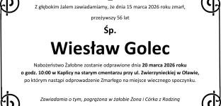 Nie żyje Wiesław Golec