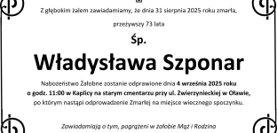 Nie żyje Władysława Szponar