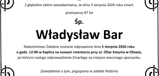 Nie żyje Władysław Bar