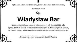 Nie żyje Władysław Bar