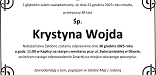 Nie żyje Krystyna Wojda